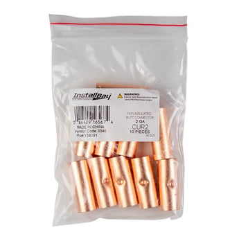 Package of 10 Install Bay CUR2 copper uninsulated butt connector 2 gauge connectors.
