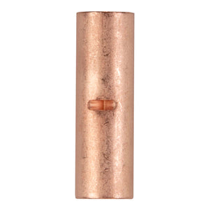 Close-up of Install Bay CUR4 copper uninsulated butt connector, showcasing its design, suitable for 4 gauge wiring.