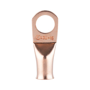 Install Bay CUR438 Copper Uninsulated Ring Terminal 4 Gauge 3/8 inch close-up view