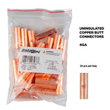Close-up of Install Bay CUR4 copper uninsulated butt connector, showcasing its design, suitable for 4 gauge wiring.