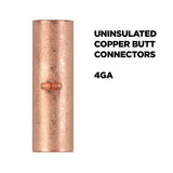 Close-up of Install Bay CUR4 copper uninsulated butt connector, showcasing its design, suitable for 4 gauge wiring.