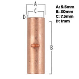 Close-up of Install Bay CUR4 copper uninsulated butt connector, showcasing its design, suitable for 4 gauge wiring.