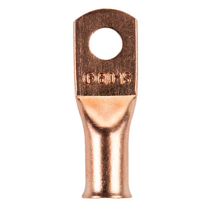 Install Bay CUR610 Copper Uninsulated Ring Terminal 6 Gauge #10, uninsulated ring terminal with a hole for secure connections
