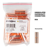 Install Bay CUR6 Copper Uninsulated Butt Connector 6 Gauge, product image showing uninsulated butt connector.