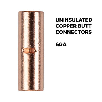 Install Bay CUR6 Copper Uninsulated Butt Connector 6 Gauge, product image showing uninsulated butt connector.