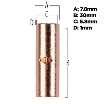Install Bay CUR6 Copper Uninsulated Butt Connector 6 Gauge, product image showing uninsulated butt connector.