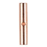 Uninsulated butt connector, copper, 8 gauge, displaying a single, long cylindrical connector for electrical connections.