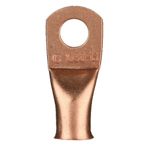 Install Bay CUR810 copper uninsulated ring terminal for 8 gauge wires, ideal for electrical connections.