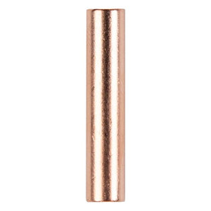Uninsulated butt connector, copper, 8 gauge, displaying a single, long cylindrical connector for electrical connections.