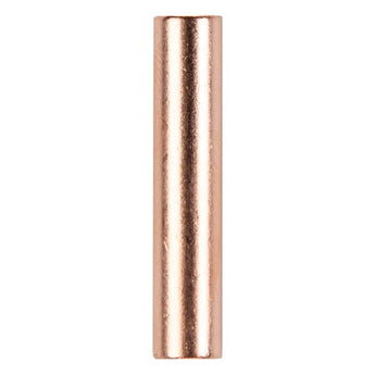 Uninsulated butt connector, copper, 8 gauge, displaying a single, long cylindrical connector for electrical connections.