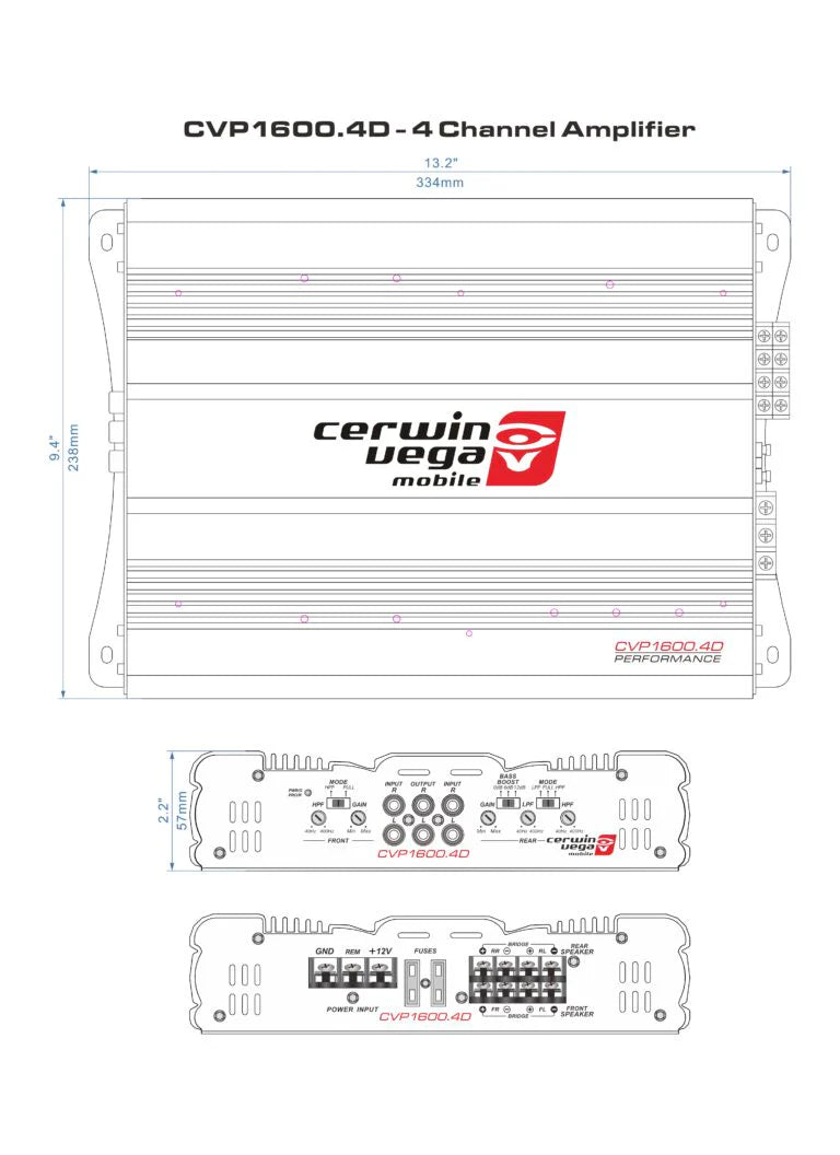 Cerwin Vega CVP1600.4D 1600W 4-Ch + 2 Pioneer TS-F1634 6.5" Speaker