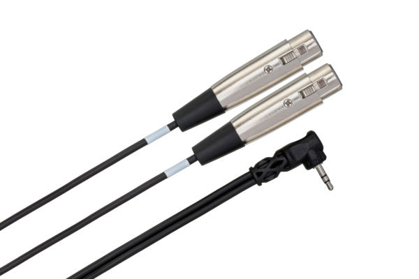 Hosa CYX-401F Microphone Cable - Dual XLR3 Female to Right-angle 3.5mm TRS Male - 1 foot