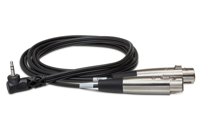 Hosa CYX-405F Microphone Cable - Dual XLR3 Female to Right-angle 3.5mm TRS Male - 5 foot