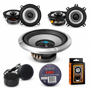 Alpine S2-S40 4" & S2-S50 5.25" Coaxial Speaker + S2-W12D4 12" Subwoofer + Accessory Bundle