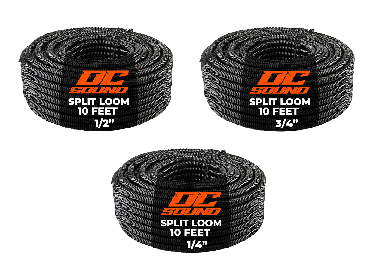 DC Sound 3-Pack 1/4", 1/2", 3/4" x 20 Feet Each Split Wire Loom Convoluted Tubing