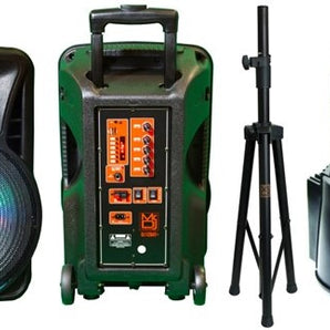 MR DJ DJ15BAT+ 15" Portable Bluetooth Speaker + Speaker Stand + 7-LED Moving Head DJ Light