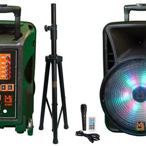 Pair of MR DJ DJ15BAT+ 15" Portable Bluetooth Speaker + Speaker Stand