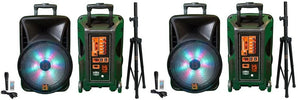 2 MR DJ DJ15-BTA 3000W PA FM Radio Bluetooth DJ Speaker Microphone, 2 Spk stands