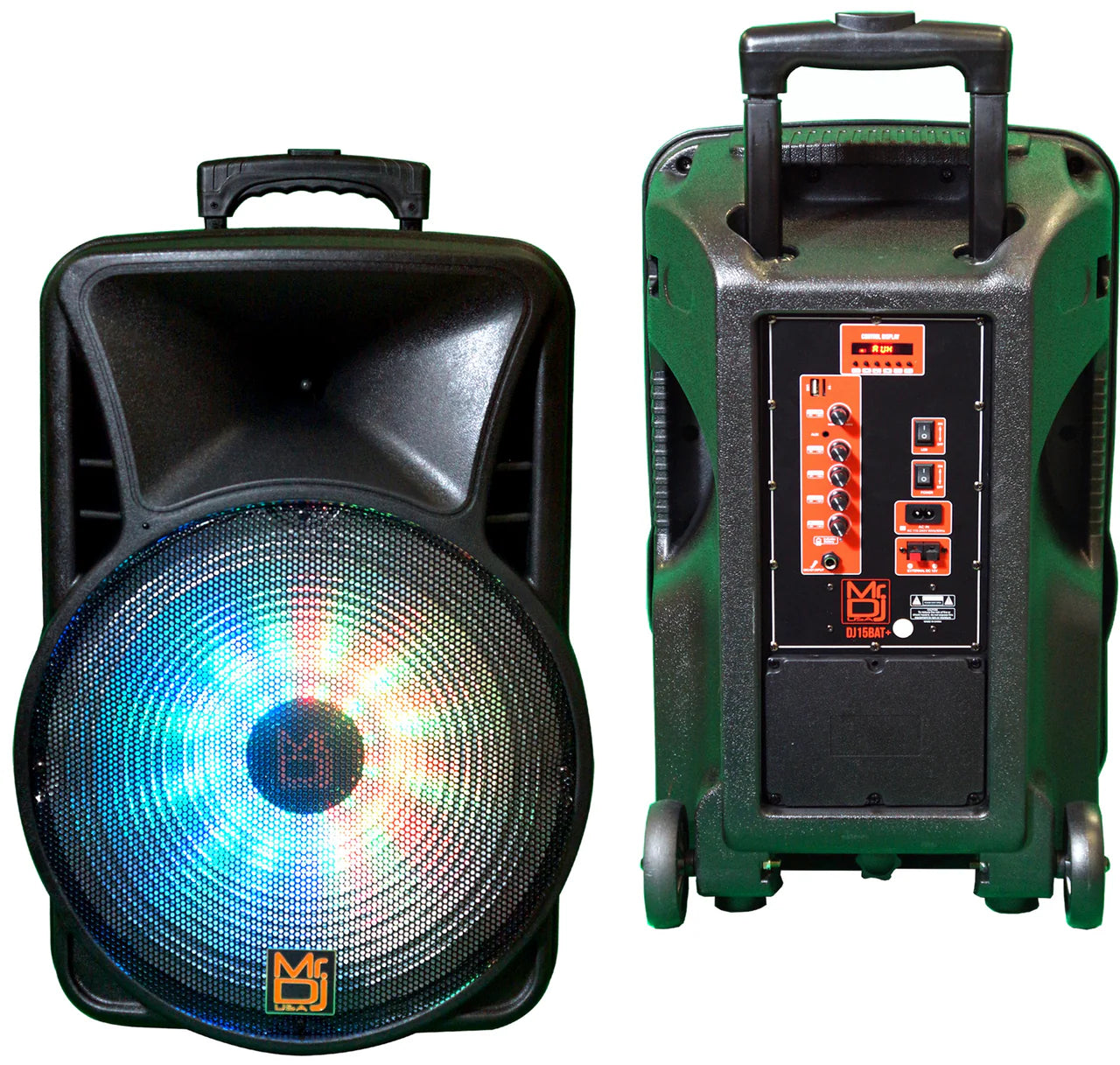 2 MR DJ DJ15-BTA 3000W Bluetooth PA DJ FM Radio Speaker Microphone, 2 Spk stands