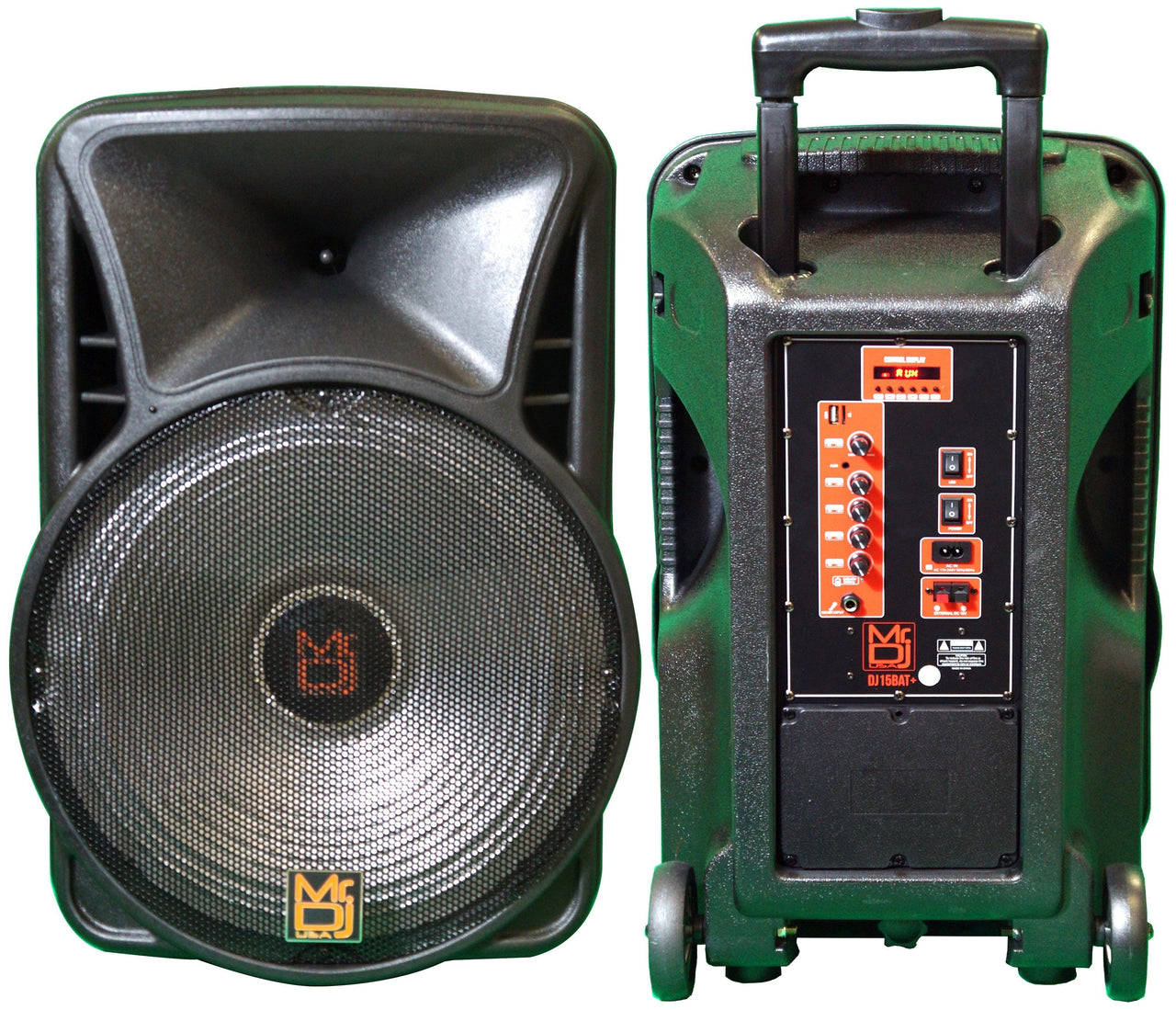 MR DJ DJ15BAT+ 15" Portable Bluetooth Speaker + Speaker Stand + 18-LED Moving Head DJ Light