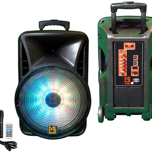2 MR DJ DJ15-BTA 3000W Bluetooth PA DJ FM Radio Speaker Microphone, 2 Spk stands