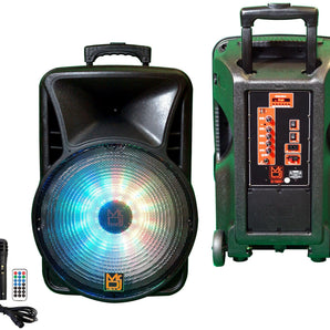 Pair of MR DJ DJ15BAT+ 15 Inch Portable Bluetooth Speaker + Speaker Stand