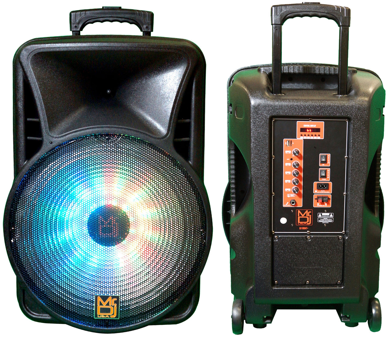 MR DJ DJ18BAT+ 18" Portable Bluetooth Speaker + Speaker Stand + 18-LED Slim Par Wash DJ Light