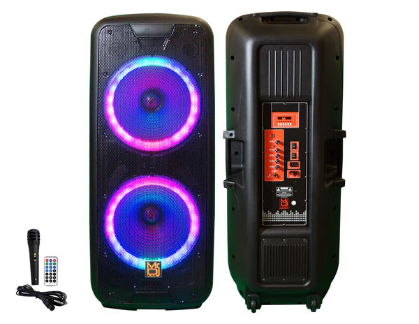 MR DJ DJ215BTA AFTER PARTY Dual 15" 5000W Max Power Speaker with Built-In Bluetooth & Battery, 1" LCD/MP3/USB/SD Slot