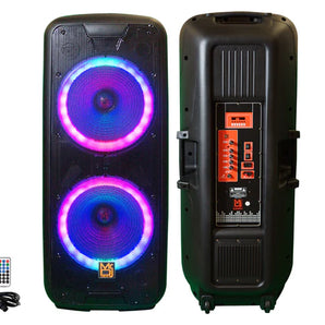 MR DJ 215BTA AFTER-PARTY Dual 15" Battery Powered Bluetooth Speaker Microphone Party Speaker