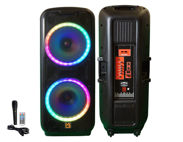 MR DJ DJ215BTA Dual 15" 5000W Power Speaker with Built-In Bluetooth & Battery