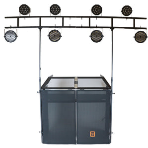 MR DJ DJ Booth Table with 8FT Lighting Truss System Foldable Black Scrim