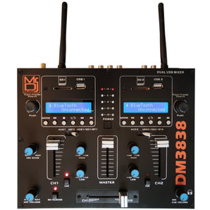 MR DJ DM3838 2 Channel Portable PA DJ Mixer Double Wireless Connection BT USB SD Slot