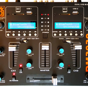 MR DJ DM3838 2 Channel Portable PA DJ Mixer Double Wireless Connection BT USB SD Slot