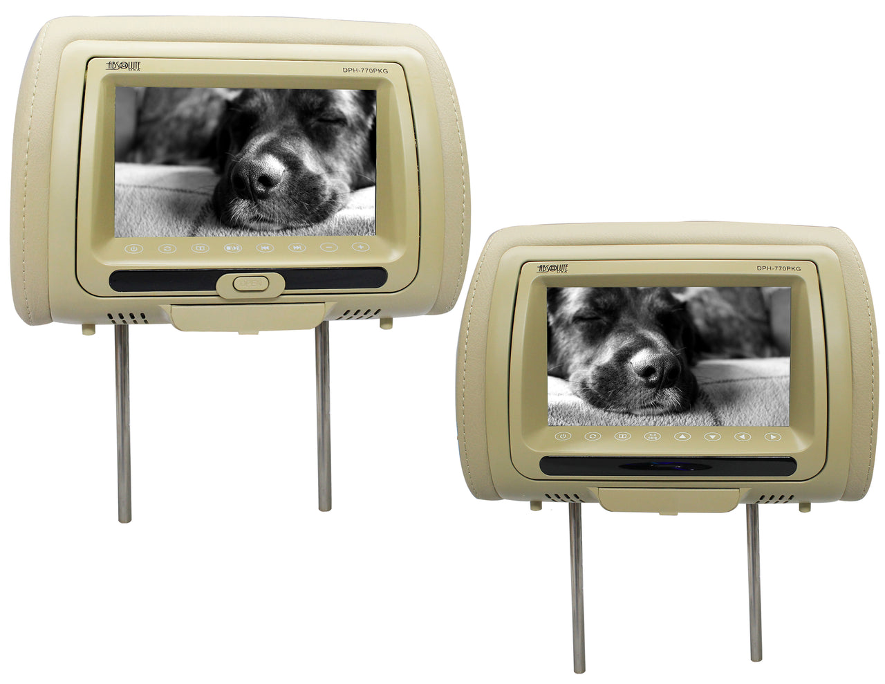 Absolute DPH-770PKGC 7.5" Pair Cream Headrest TFT/LCD Monitor DVD/USB/SD Package