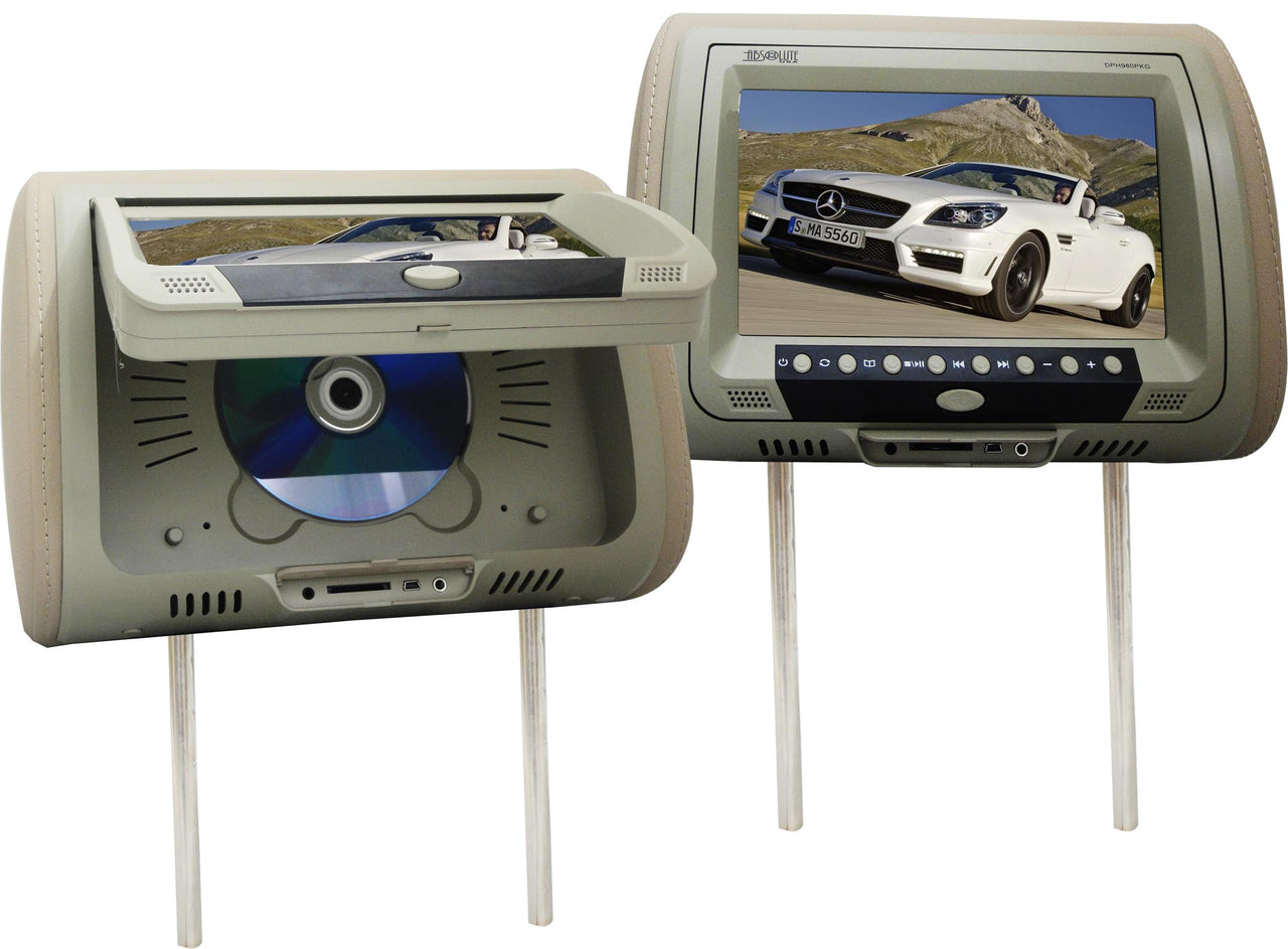 Absolute DPH-980PKGC 9.5" Pair Cream Headrest TFT/LCD Monitor DVD/USB/SD Package