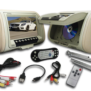 Absolute DPH-980PKGC 9.5" Pair Cream Headrest TFT/LCD Monitor DVD/USB/SD Package