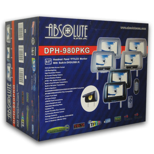 Absolute DPH-980PKGC 9.5" Pair Cream Headrest TFT/LCD Monitor DVD/USB/SD Package