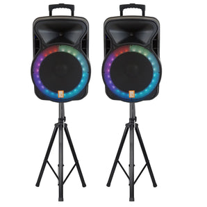 MR DJ PARTY PACK Pair 15" 4500W Powered PA DJ Speakers Active Speaker Stands MIC