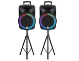 Dual 15-Inch Active PA Speaker Package with Stands