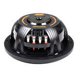 DC Sound DSW2000 10" shallow-mount subwoofers with dual voice coils for powerful bass performance.