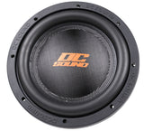 DC Sound DSW2000 10" shallow-mount subwoofers with dual voice coils for powerful bass performance.