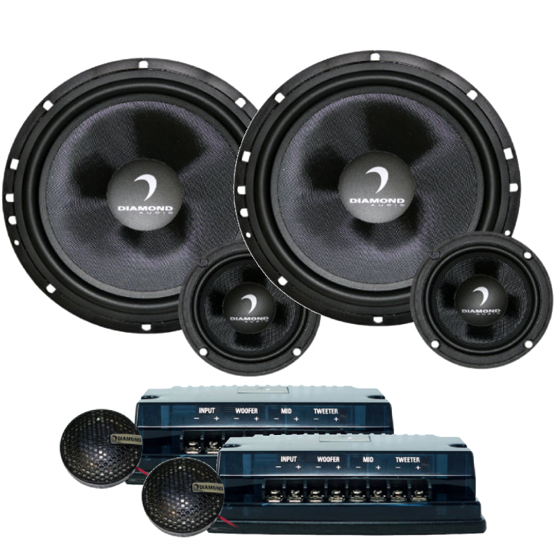 2 Diamond Audio DES365C DES Series 6.5" 3-Way Component System w/Aluminum Dome Tweeter and Crossovers