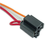 Close-up of a 3 wire relay socket with diodes and colored wires, ideal for automotive wiring applications.