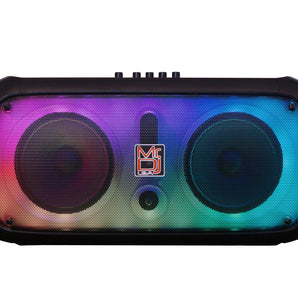 MR DJ FIRE-FLAME Double 6.5" Rechargeable Portable Karaoke Speaker with Party Flame Lights Microphone TWS USB FM Radio