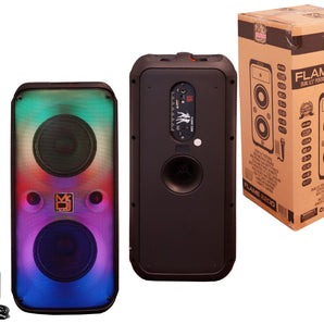 MR DJ FLAME2200 6.5" X 2 Rechargeable Portable Bluetooth Karaoke Speaker with Party Flame Lights Microphone TWS USB FM Radio