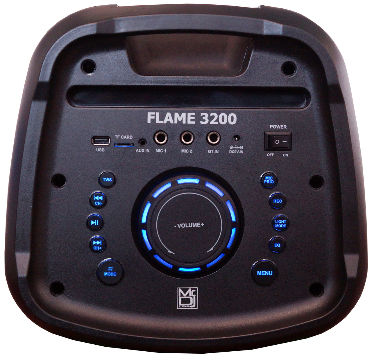 MR DJ FLAME3200 8" X 2 Rechargeable Portable Bluetooth Karaoke Speaker with Party Flame Lights Microphone TWS USB FM Radio + LED Crystal Magic Ball