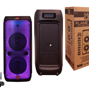 MR DJ FLAME4200 10" X 2 Rechargeable Portable Bluetooth Karaoke Speaker with Party Flame Lights Microphone TWS USB FM Radio