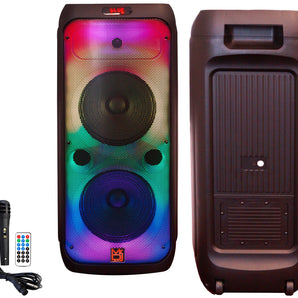 2 MR DJ FLAME4200 10" X 2 Rechargeable Portable Bluetooth Karaoke Speaker with Party Flame Lights Microphone TWS USB FM Radio