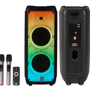 2 MR DJ FLAME5500LED+ 5500W Dual 12” Bluetooth Rechargeable Party Speaker Flame LED Lights 2 Wireless Mic TWS Portable DJ PA System