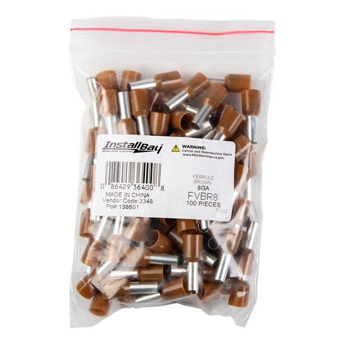 Install Bay FVBR8 Brown 8 GA Ferrules - Package of 100